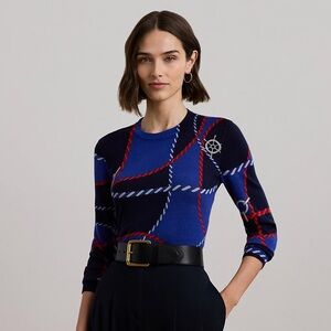 Lauren Ralph Lauren Black Label Blue and Red Nautical Long Sleeve Top